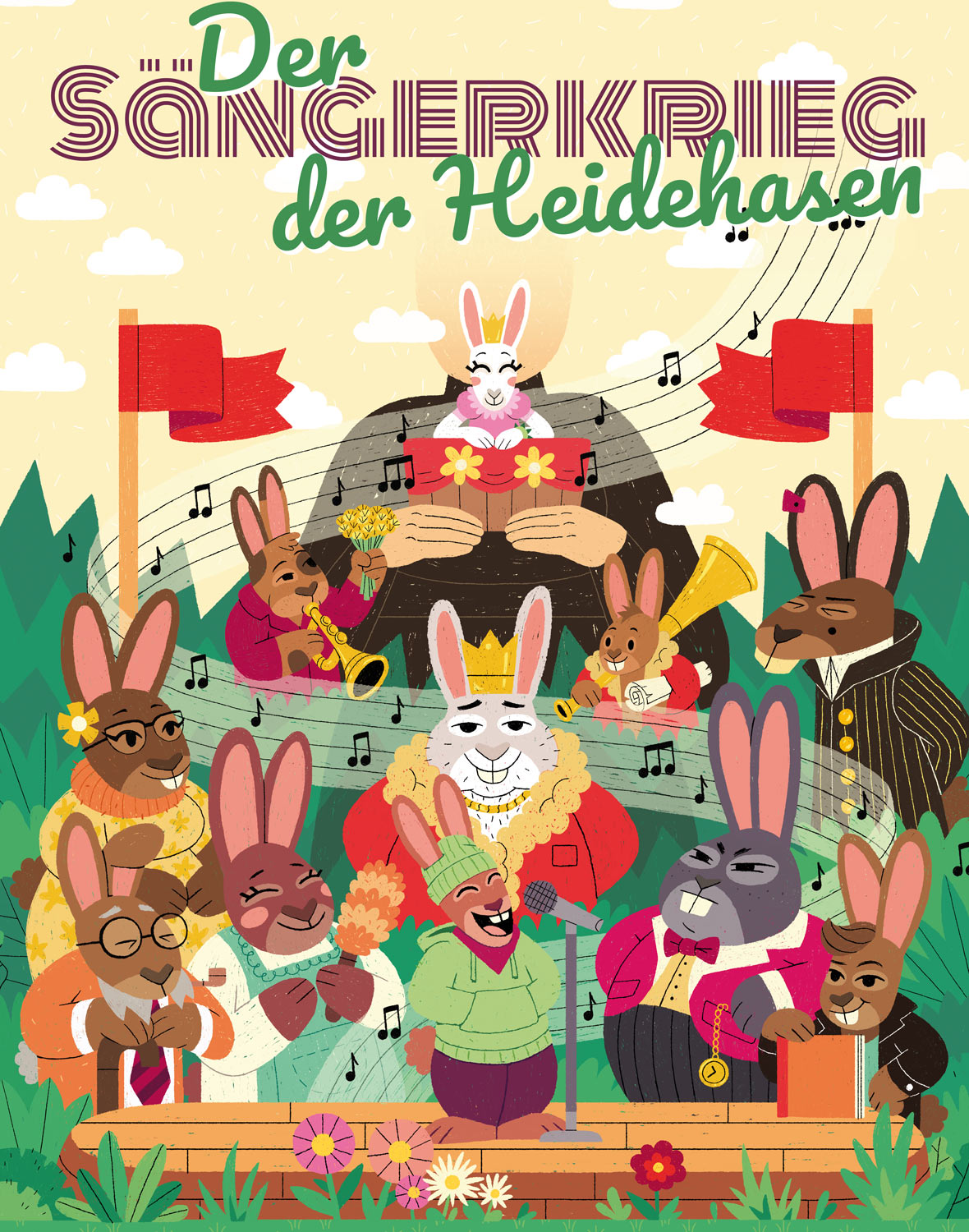 Plakatmotiv „Der Sängerkrieg der Heidehasen“, Illustration: Yves Paradis