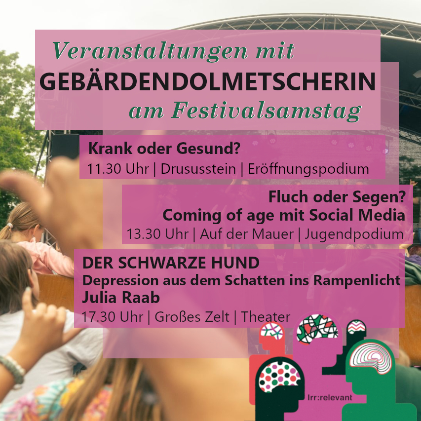 Angebot: Gebärdendolmetscherin übersetzt "Der schwarze Hund" auf dem 49. Open Ohr Festival in Mainz