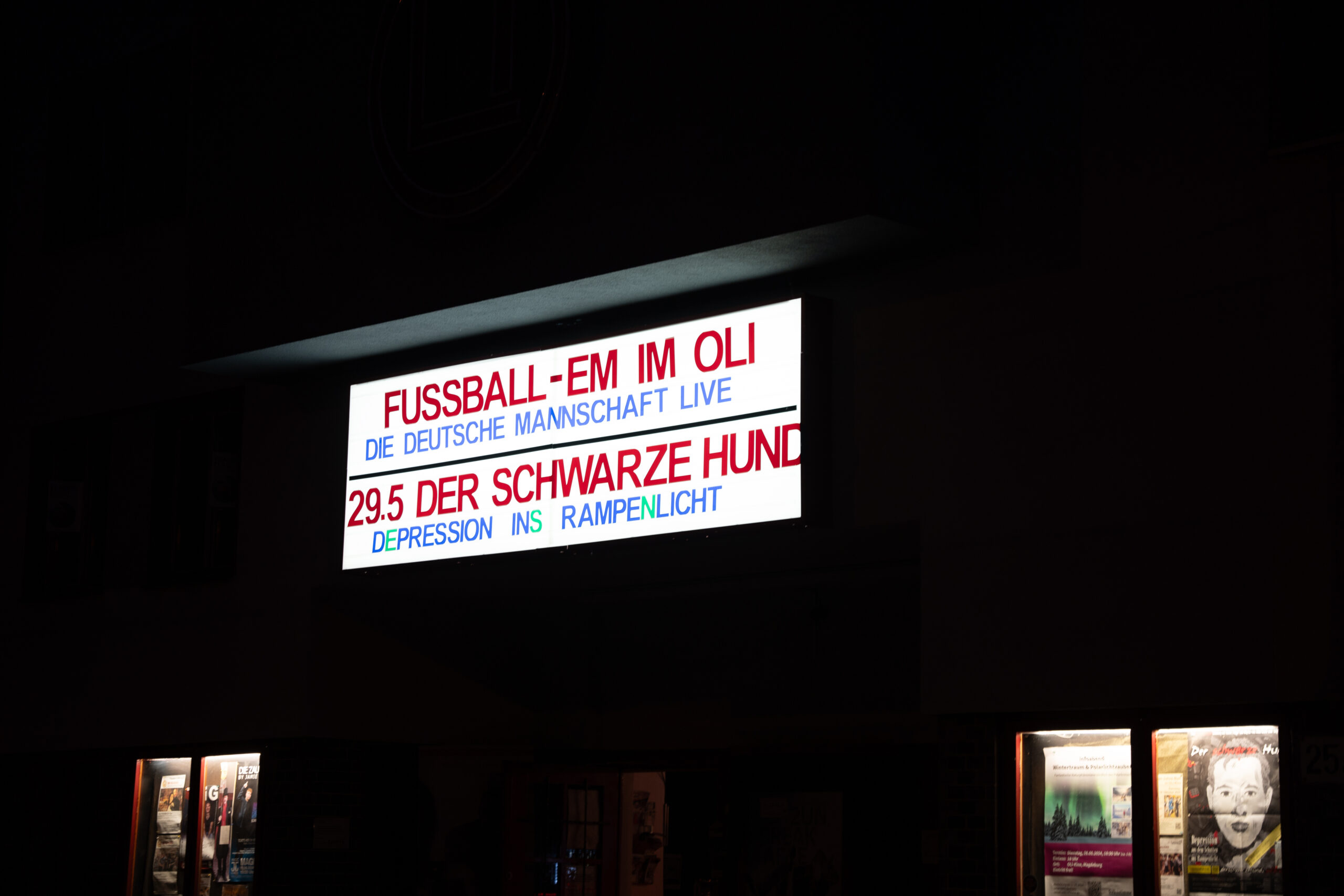 Ankündigung am OLi-Kino, "Der schwarze Hund", Foto: Maria Wündisch