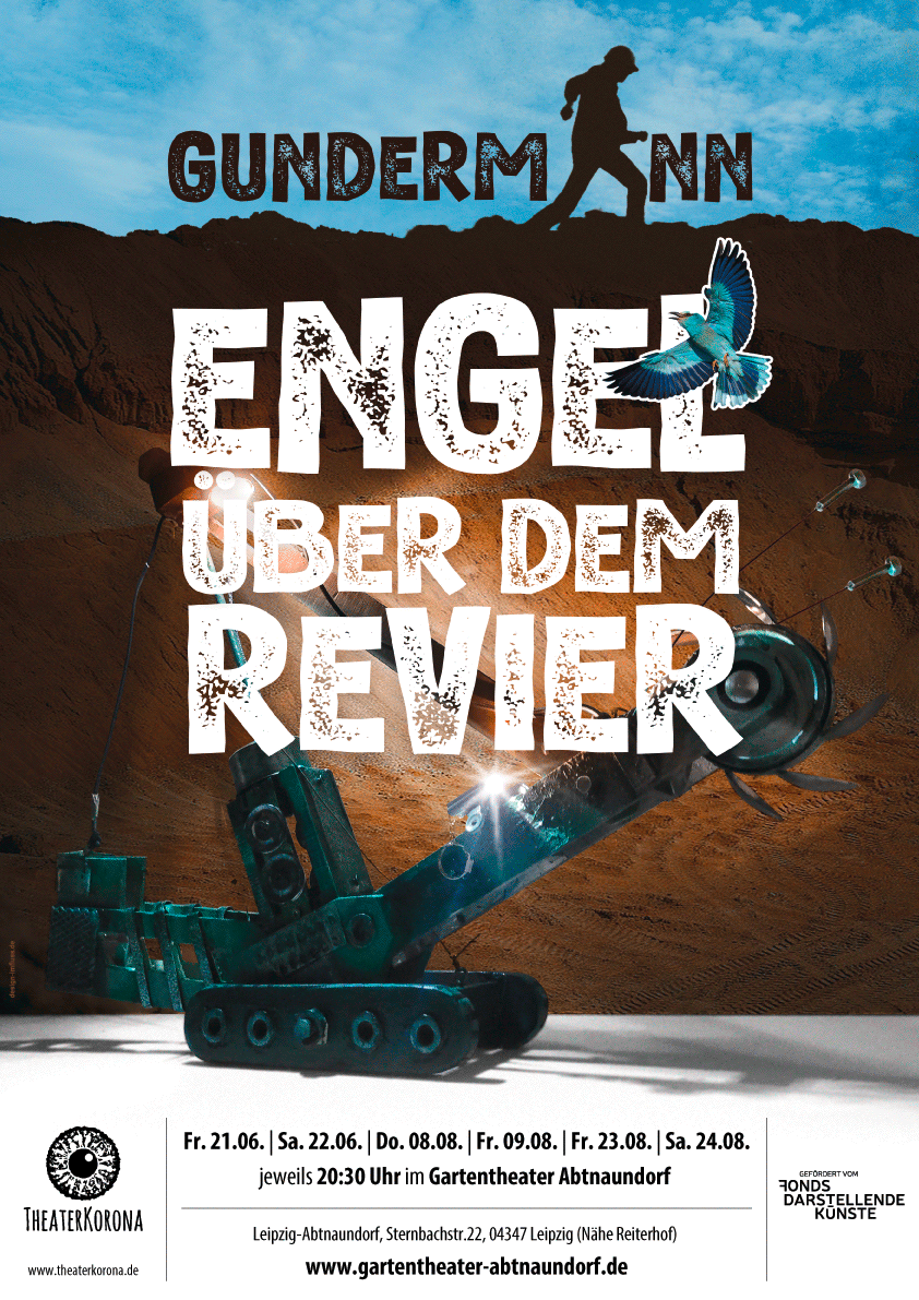 Plakat der Produktion "Gundermann - Engel über dem Revier" von TheaterKorona Leipzig