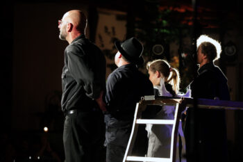 Ekky Meister, Christoph Schenker, Julia Raab und Frank Schenke (v.l.n.r.), "Gundermann - Engel übder dem Revier", Kunstrasen e.V. Leipziger; Foto: Dr. Ria Hennebach